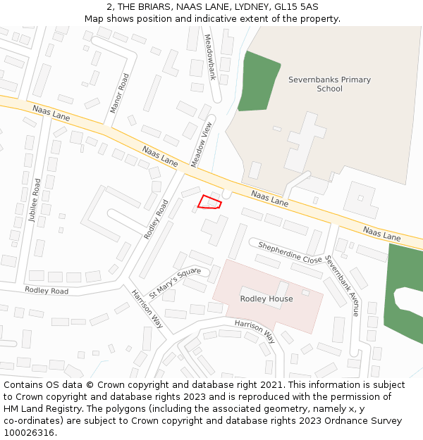 2, THE BRIARS, NAAS LANE, LYDNEY, GL15 5AS: Location map and indicative extent of plot