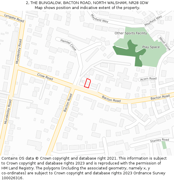 2, THE BUNGALOW, BACTON ROAD, NORTH WALSHAM, NR28 0DW: Location map and indicative extent of plot