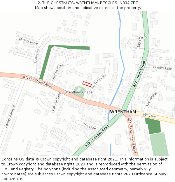 2, THE CHESTNUTS, WRENTHAM, BECCLES, NR34 7EZ: Location map and indicative extent of plot