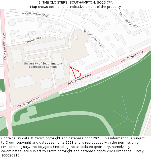 2, THE CLOISTERS, SOUTHAMPTON, SO16 7PN: Location map and indicative extent of plot