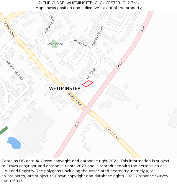 2, THE CLOSE, WHITMINSTER, GLOUCESTER, GL2 7NU: Location map and indicative extent of plot