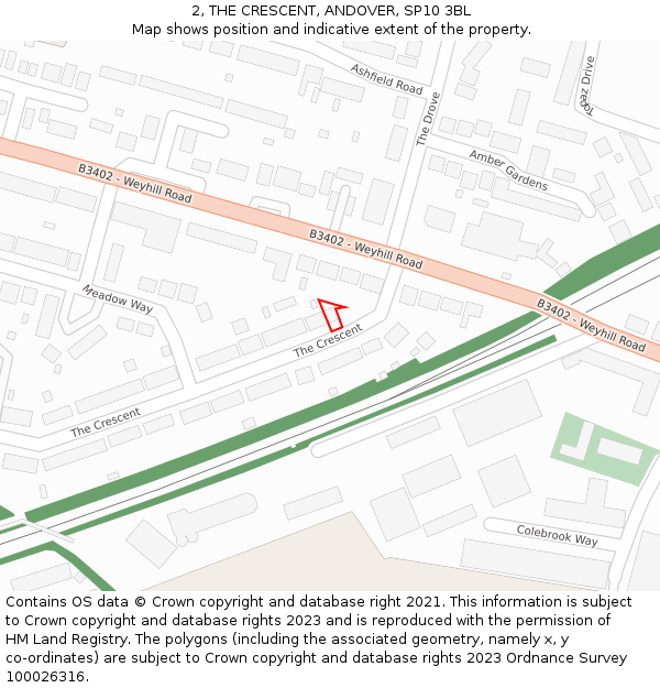 2, THE CRESCENT, ANDOVER, SP10 3BL: Location map and indicative extent of plot