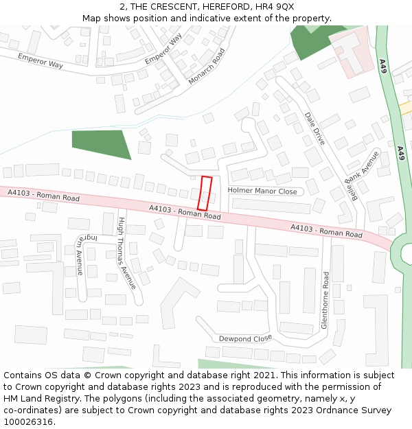 2, THE CRESCENT, HEREFORD, HR4 9QX: Location map and indicative extent of plot