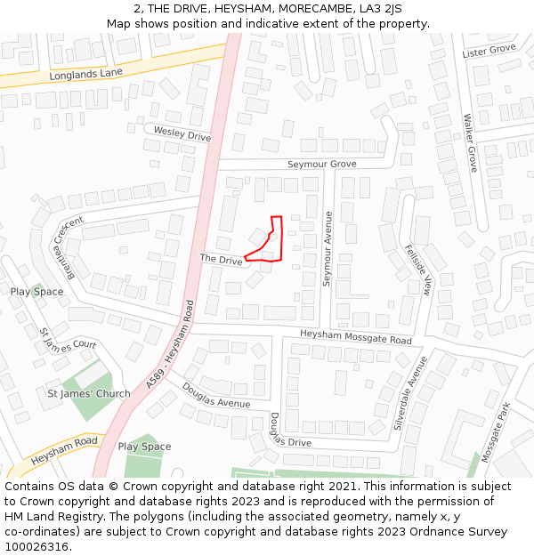 2, THE DRIVE, HEYSHAM, MORECAMBE, LA3 2JS: Location map and indicative extent of plot