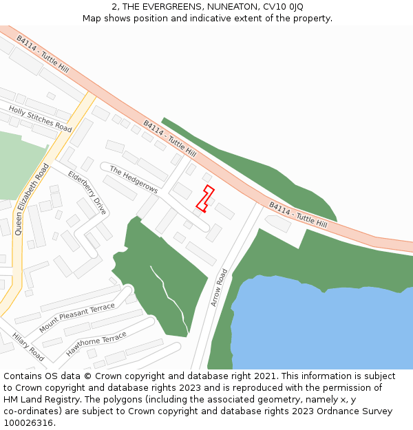 2, THE EVERGREENS, NUNEATON, CV10 0JQ: Location map and indicative extent of plot