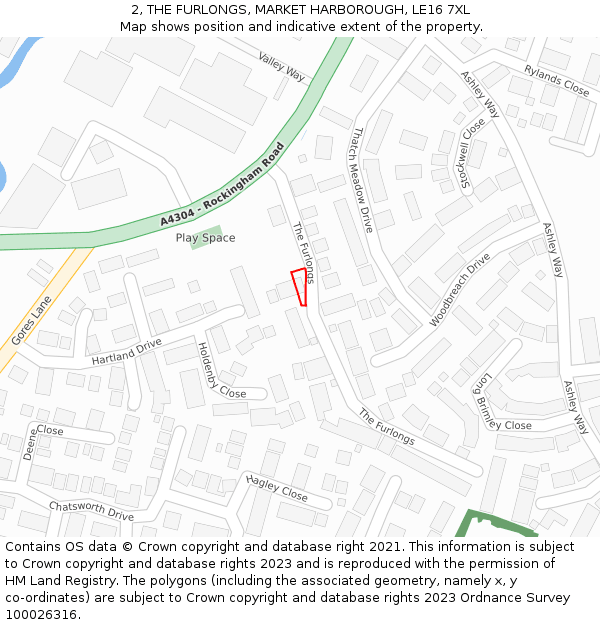 2, THE FURLONGS, MARKET HARBOROUGH, LE16 7XL: Location map and indicative extent of plot