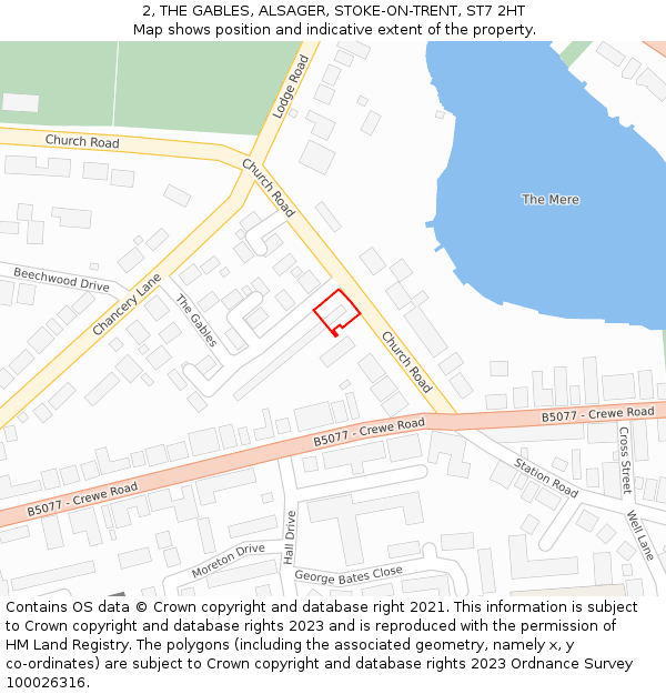 2, THE GABLES, ALSAGER, STOKE-ON-TRENT, ST7 2HT: Location map and indicative extent of plot