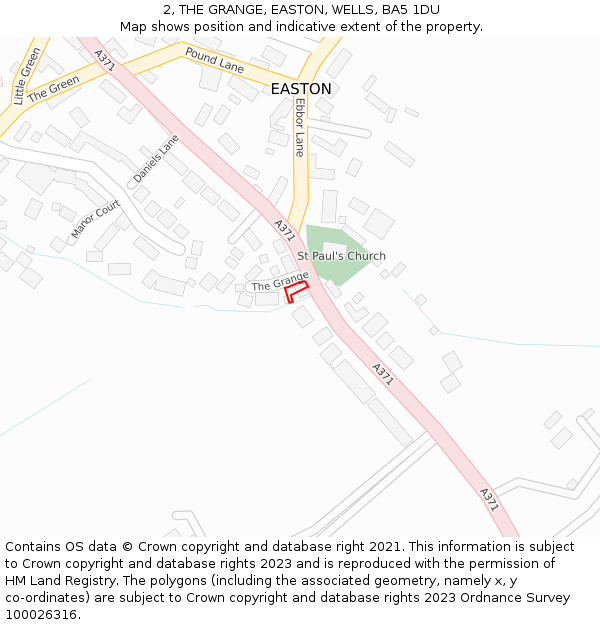 2, THE GRANGE, EASTON, WELLS, BA5 1DU: Location map and indicative extent of plot