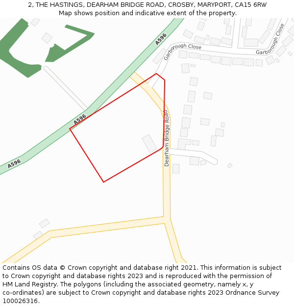 2, THE HASTINGS, DEARHAM BRIDGE ROAD, CROSBY, MARYPORT, CA15 6RW: Location map and indicative extent of plot
