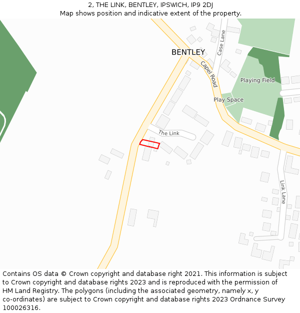 2, THE LINK, BENTLEY, IPSWICH, IP9 2DJ: Location map and indicative extent of plot