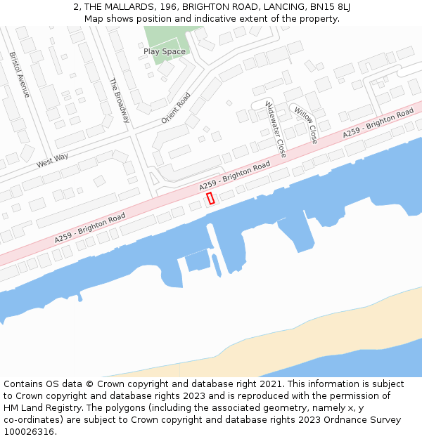 2, THE MALLARDS, 196, BRIGHTON ROAD, LANCING, BN15 8LJ: Location map and indicative extent of plot