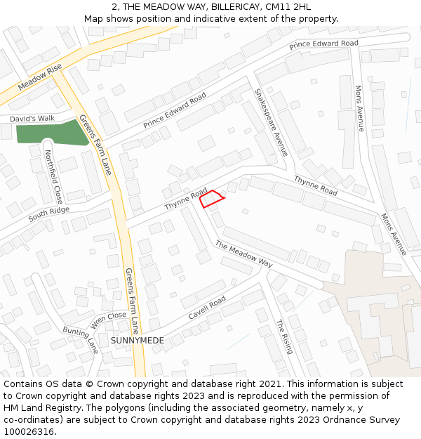 2, THE MEADOW WAY, BILLERICAY, CM11 2HL: Location map and indicative extent of plot