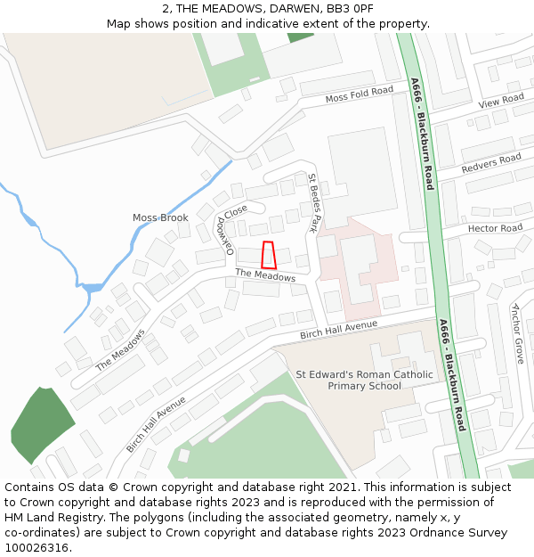 2, THE MEADOWS, DARWEN, BB3 0PF: Location map and indicative extent of plot