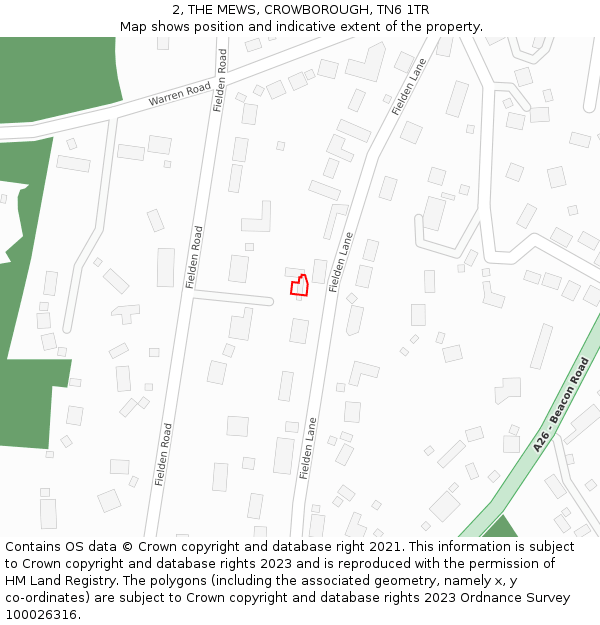 2, THE MEWS, CROWBOROUGH, TN6 1TR: Location map and indicative extent of plot