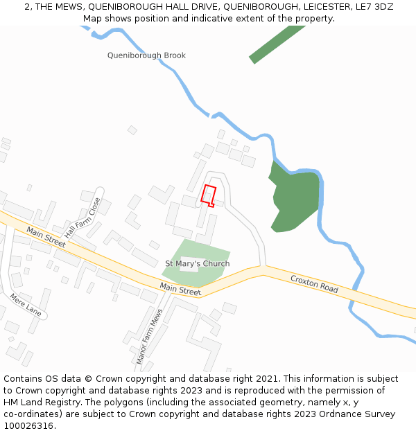 2, THE MEWS, QUENIBOROUGH HALL DRIVE, QUENIBOROUGH, LEICESTER, LE7 3DZ: Location map and indicative extent of plot