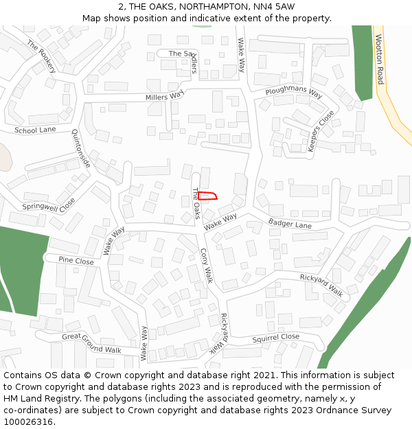 2, THE OAKS, NORTHAMPTON, NN4 5AW: Location map and indicative extent of plot