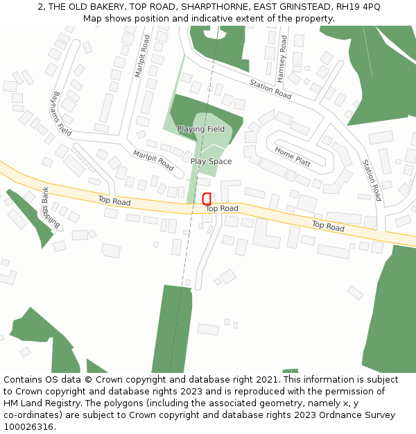 2, THE OLD BAKERY, TOP ROAD, SHARPTHORNE, EAST GRINSTEAD, RH19 4PQ: Location map and indicative extent of plot