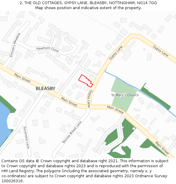 2, THE OLD COTTAGES, GYPSY LANE, BLEASBY, NOTTINGHAM, NG14 7GG: Location map and indicative extent of plot