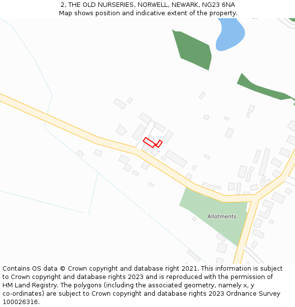 2, THE OLD NURSERIES, NORWELL, NEWARK, NG23 6NA: Location map and indicative extent of plot