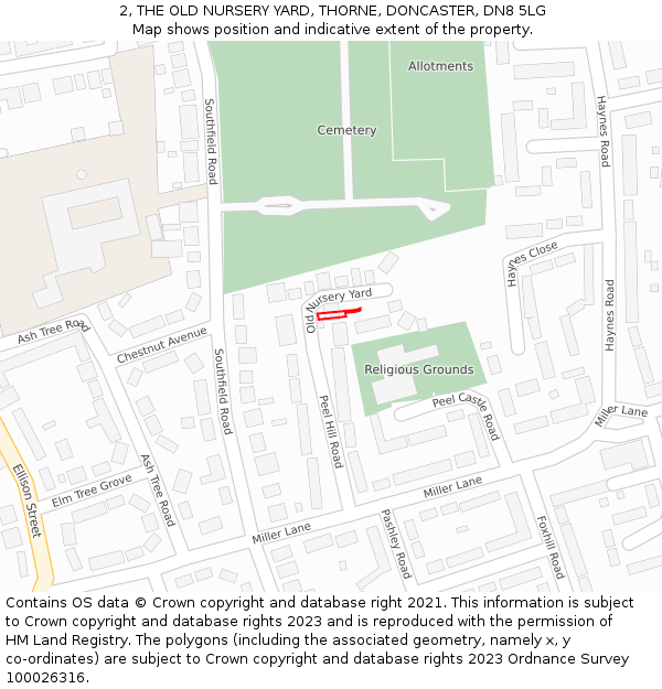 2, THE OLD NURSERY YARD, THORNE, DONCASTER, DN8 5LG: Location map and indicative extent of plot