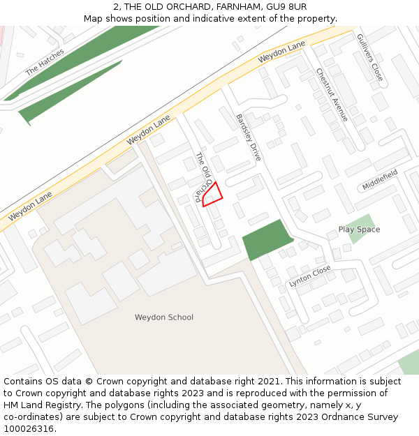 2, THE OLD ORCHARD, FARNHAM, GU9 8UR: Location map and indicative extent of plot