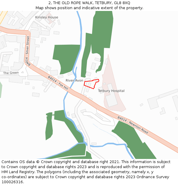 2, THE OLD ROPE WALK, TETBURY, GL8 8XQ: Location map and indicative extent of plot