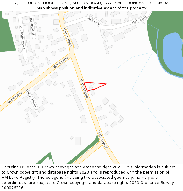 2, THE OLD SCHOOL HOUSE, SUTTON ROAD, CAMPSALL, DONCASTER, DN6 9AJ: Location map and indicative extent of plot