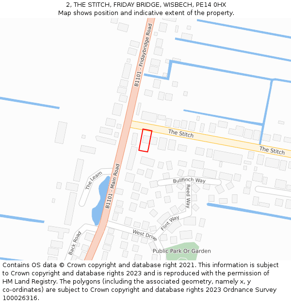2, THE STITCH, FRIDAY BRIDGE, WISBECH, PE14 0HX: Location map and indicative extent of plot