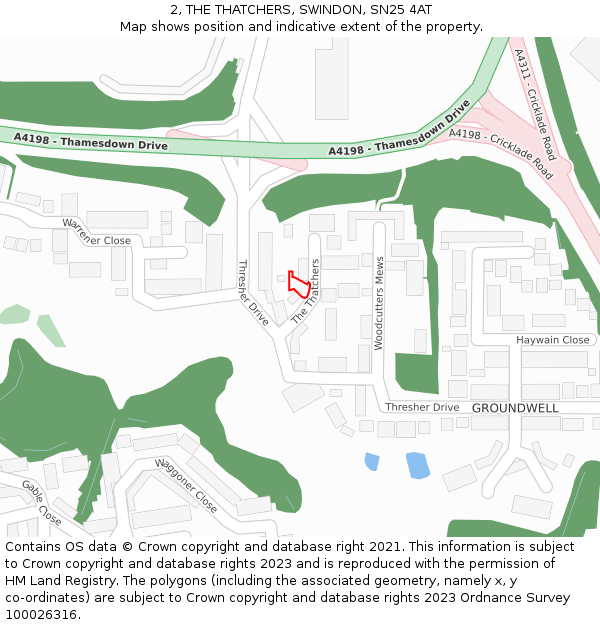 2, THE THATCHERS, SWINDON, SN25 4AT: Location map and indicative extent of plot