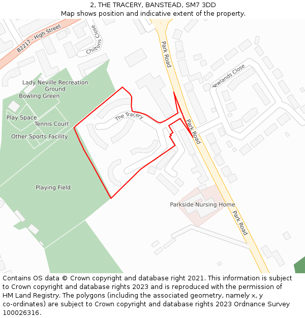 2, THE TRACERY, BANSTEAD, SM7 3DD: Location map and indicative extent of plot