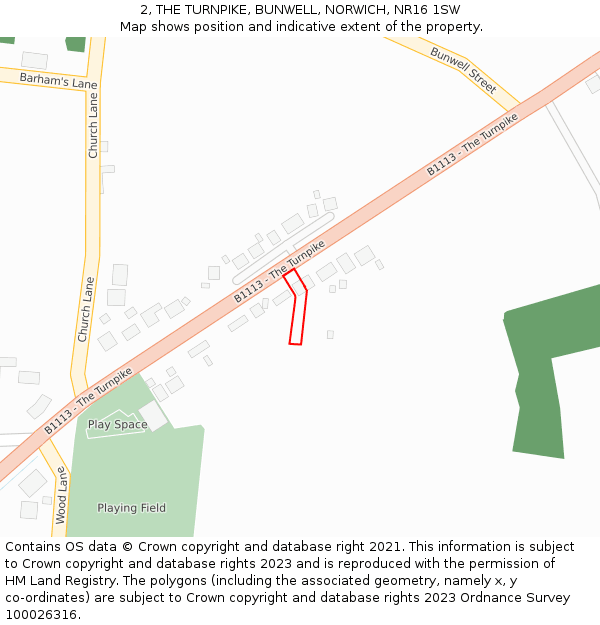 2, THE TURNPIKE, BUNWELL, NORWICH, NR16 1SW: Location map and indicative extent of plot