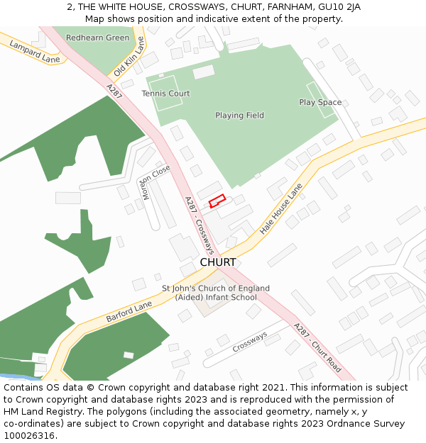 2, THE WHITE HOUSE, CROSSWAYS, CHURT, FARNHAM, GU10 2JA: Location map and indicative extent of plot
