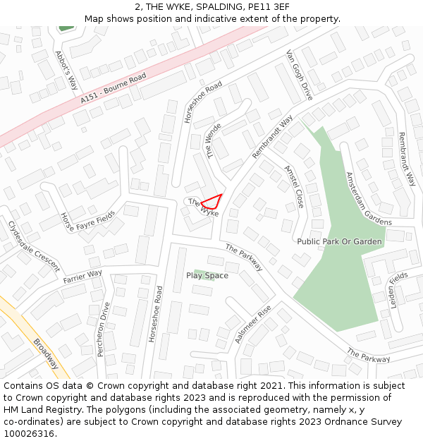 2, THE WYKE, SPALDING, PE11 3EF: Location map and indicative extent of plot