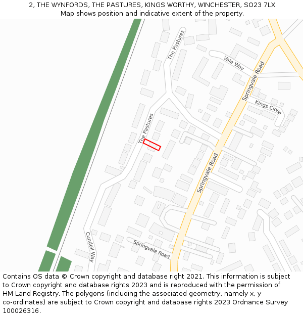 2, THE WYNFORDS, THE PASTURES, KINGS WORTHY, WINCHESTER, SO23 7LX: Location map and indicative extent of plot