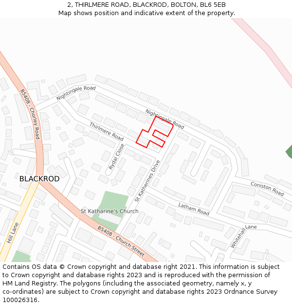 2, THIRLMERE ROAD, BLACKROD, BOLTON, BL6 5EB: Location map and indicative extent of plot