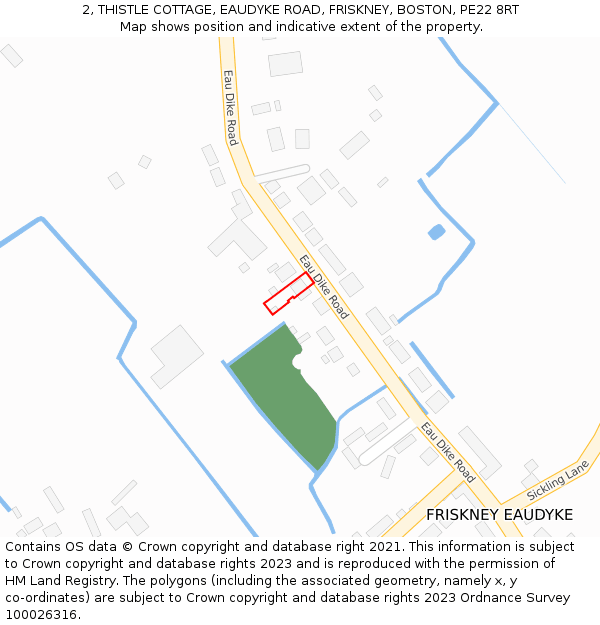2, THISTLE COTTAGE, EAUDYKE ROAD, FRISKNEY, BOSTON, PE22 8RT: Location map and indicative extent of plot