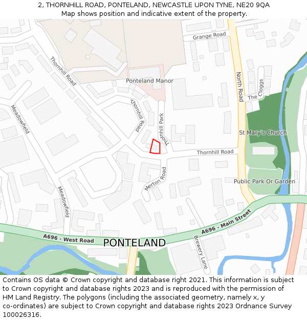 2, THORNHILL ROAD, PONTELAND, NEWCASTLE UPON TYNE, NE20 9QA: Location map and indicative extent of plot
