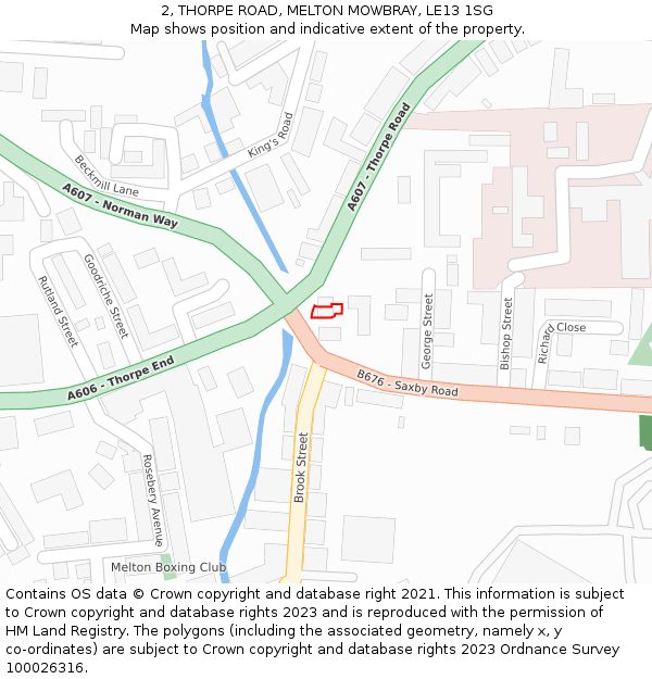 2, THORPE ROAD, MELTON MOWBRAY, LE13 1SG: Location map and indicative extent of plot