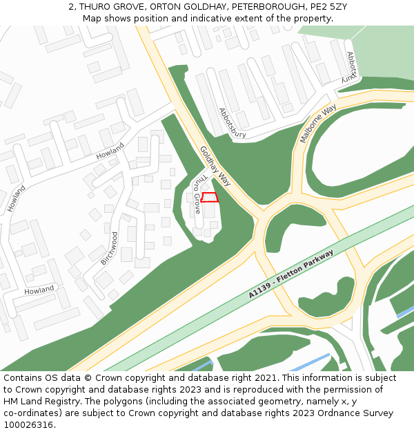 2, THURO GROVE, ORTON GOLDHAY, PETERBOROUGH, PE2 5ZY: Location map and indicative extent of plot