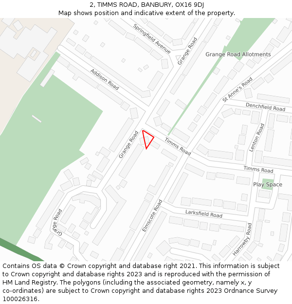 2, TIMMS ROAD, BANBURY, OX16 9DJ: Location map and indicative extent of plot