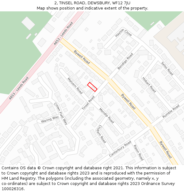 2, TINSEL ROAD, DEWSBURY, WF12 7JU: Location map and indicative extent of plot