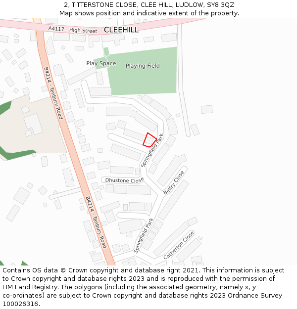 2, TITTERSTONE CLOSE, CLEE HILL, LUDLOW, SY8 3QZ: Location map and indicative extent of plot