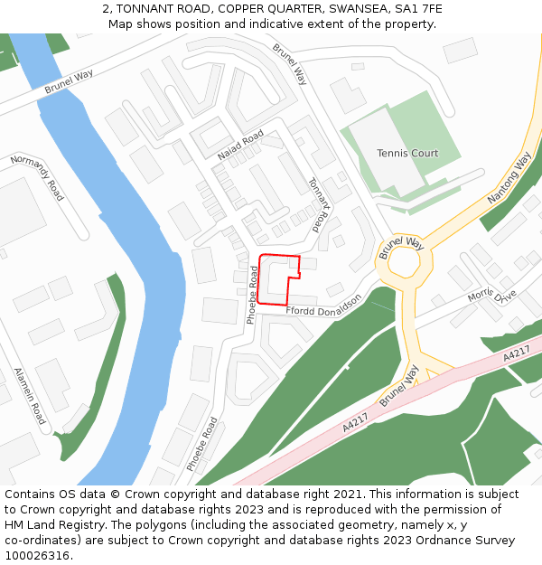 2, TONNANT ROAD, COPPER QUARTER, SWANSEA, SA1 7FE: Location map and indicative extent of plot
