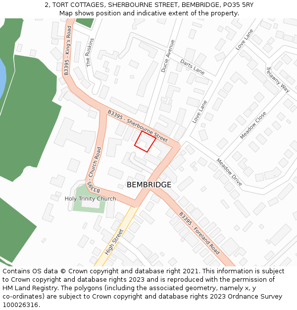 2, TORT COTTAGES, SHERBOURNE STREET, BEMBRIDGE, PO35 5RY: Location map and indicative extent of plot