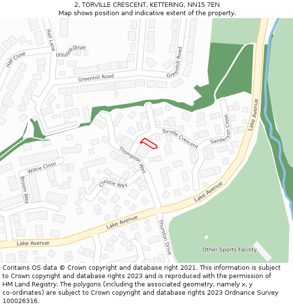 2, TORVILLE CRESCENT, KETTERING, NN15 7EN: Location map and indicative extent of plot