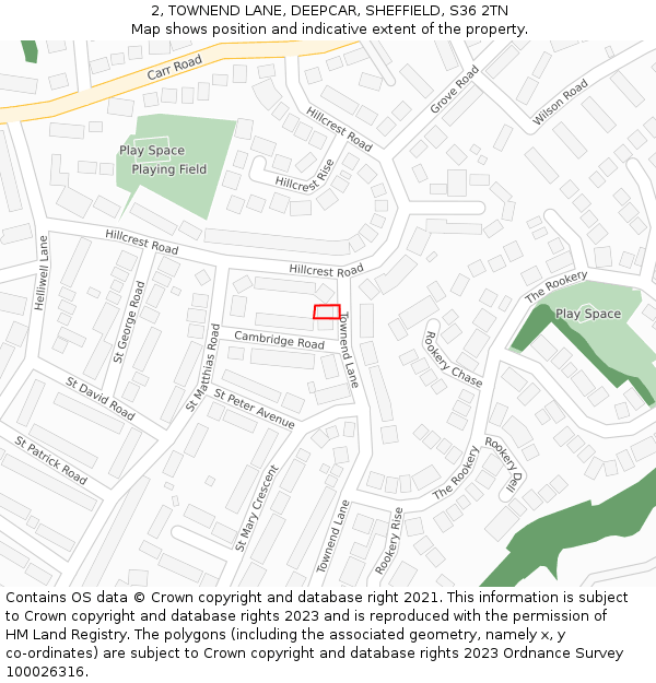 2, TOWNEND LANE, DEEPCAR, SHEFFIELD, S36 2TN: Location map and indicative extent of plot