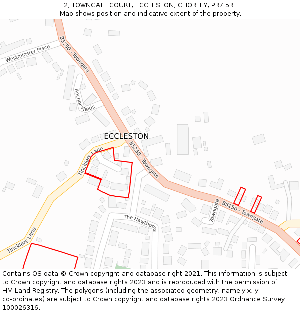 2, TOWNGATE COURT, ECCLESTON, CHORLEY, PR7 5RT: Location map and indicative extent of plot
