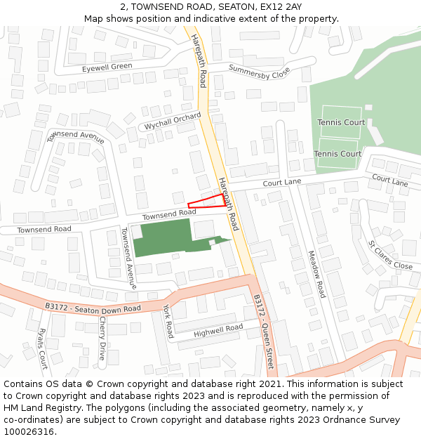 2, TOWNSEND ROAD, SEATON, EX12 2AY: Location map and indicative extent of plot