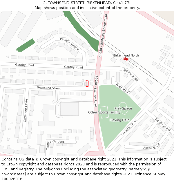2, TOWNSEND STREET, BIRKENHEAD, CH41 7BL: Location map and indicative extent of plot