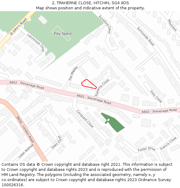 2, TRAHERNE CLOSE, HITCHIN, SG4 9DS: Location map and indicative extent of plot